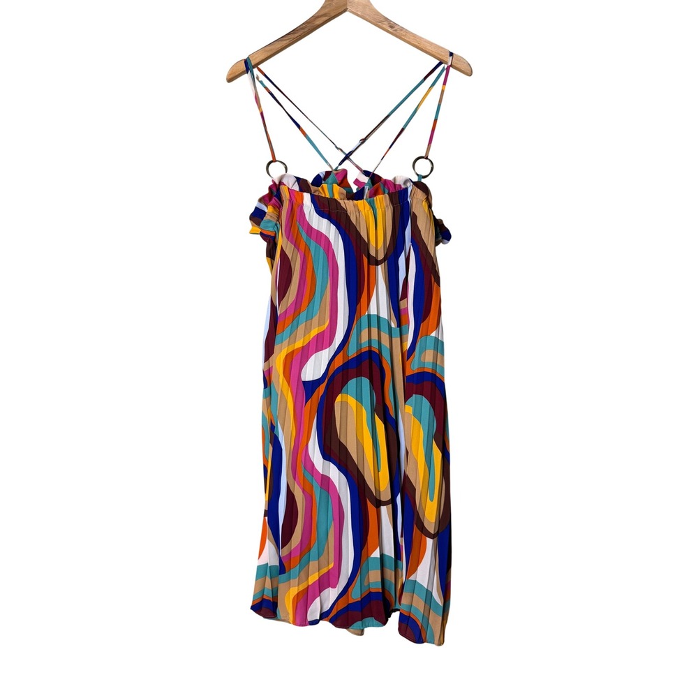 Gabrielle Union Womens XXL Pleated Swirl Print Ruffle Mini Dress Multicolor NEW